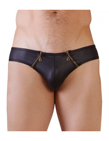 Slip Noir Effet Mouillé avec 2 Zip  