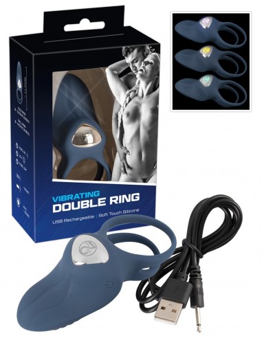 Double Cockring Rechargeable Bleu